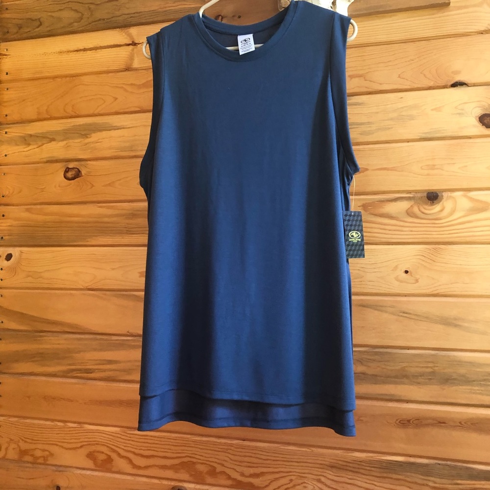 Men blue tank top free sides